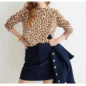 J Crew Cashmere classic-fit crewneck sweater in leopard print size XL classy